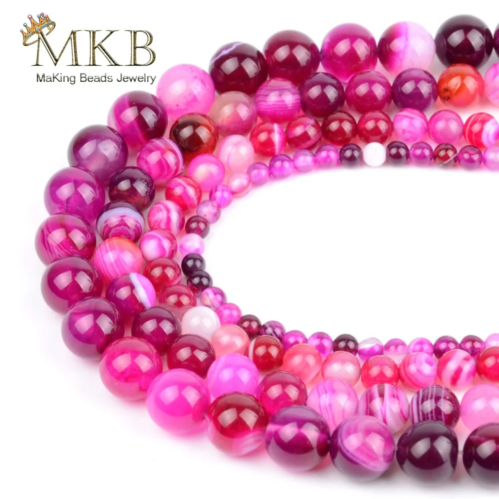 

Fuchsia Striped Agates Natural Stone Beads For Jewerly Making 4 6 8 10 12mm Round Beads Diy Bracelet Necklace Wholesale Bijoux