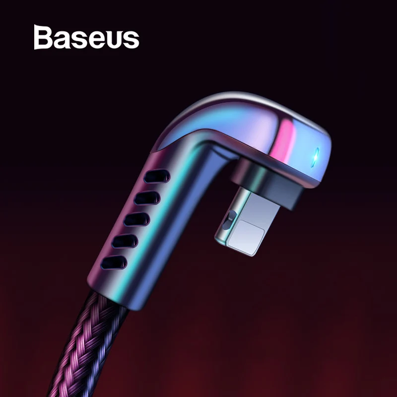 

Baseus for USB Cable for iPhone Xs Max XR 2.4A Elbow Green LED Fast Charging Cable for iPhone X 8 7 6 6s Plus IOS Data Cable