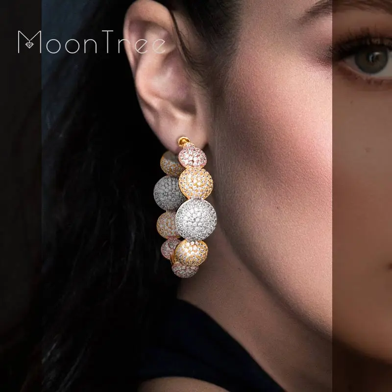 MoonTree роскошные классические круги форма супер AAA кубический цирконий три цвета