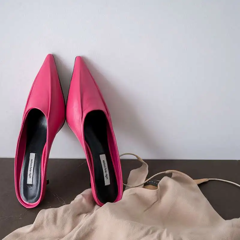 Lenkisen/элегантные женские удобные туфли из овечьей кожи на тонком среднем каблуке с острым носком; пикантные вечерние туфли без застежки для танцев; Повседневная обувь; L58 - Цвет: Роза
