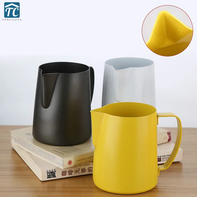 Cheap Stainless Steel Milk Jug Tip Mouth Pull Flower Cup Professional Grade Long Foam Cylinder Pot Frothing Pitcher Coffee Frothing