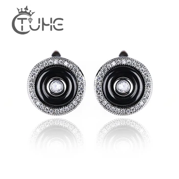 

2018 New Fashion Luxury Women Stud Earrings With Big CZ Rhinestone One Row Crystal Never Fade Color Ceramic Earring Wedding Gift