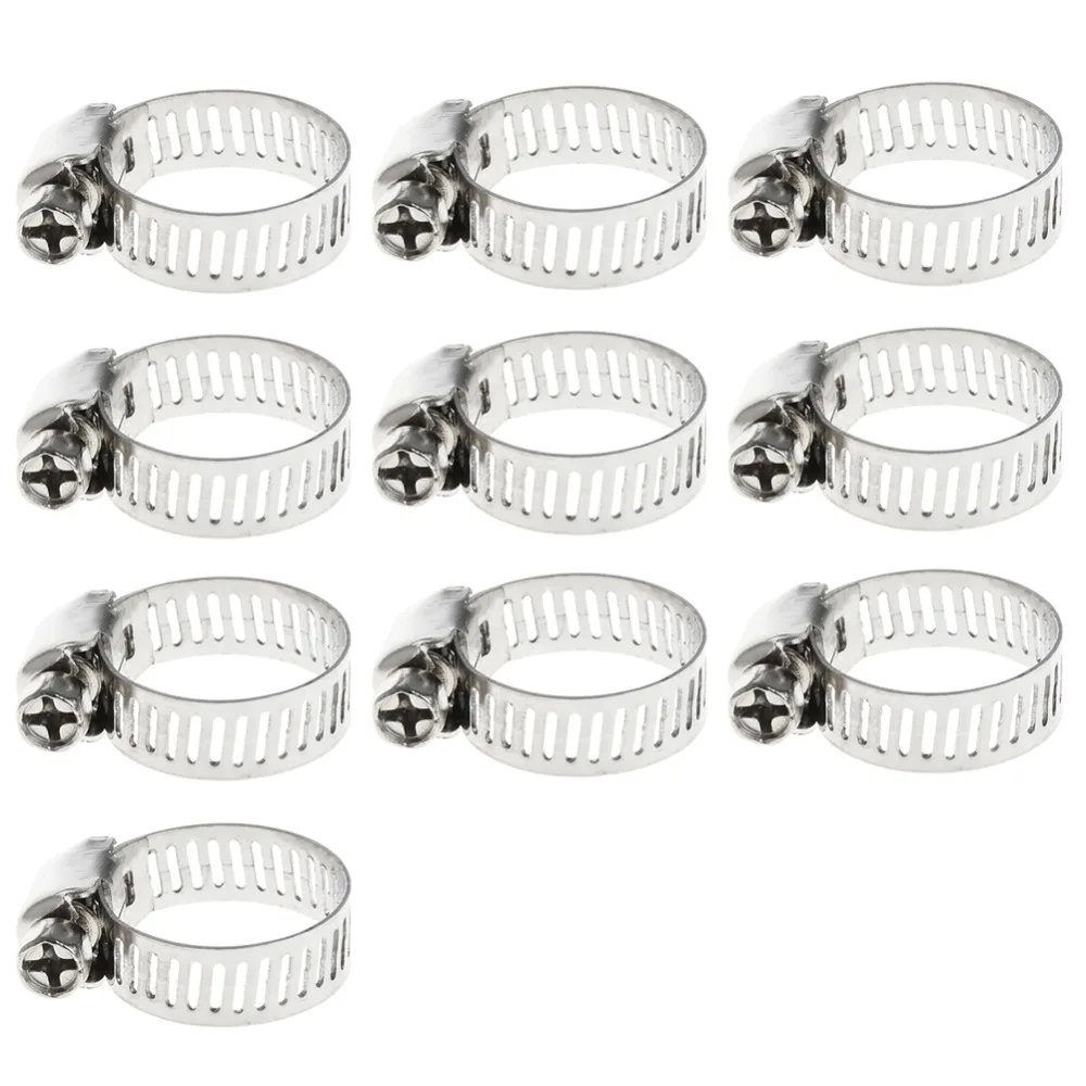10Pcs Adjustable Stainless Steel Drive Hose Clamp Fuel Line Worm Clip 3 ...