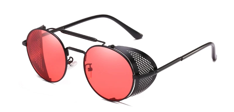 Круглые металлические солнцезащитные очки Peekaboo в стиле стимпанк для мужчин и женщин, мода, красные, золотые, черные, мужские солнцезащитные очки, uv400 - Цвет линз: black with clear red