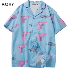 Мужские рубашки с отложным воротником, лето, Гавайский стиль, розовый пистолет, 3d принт, Повседневная Уличная одежда, хип-хоп, короткий рукав, рубашка харуджку