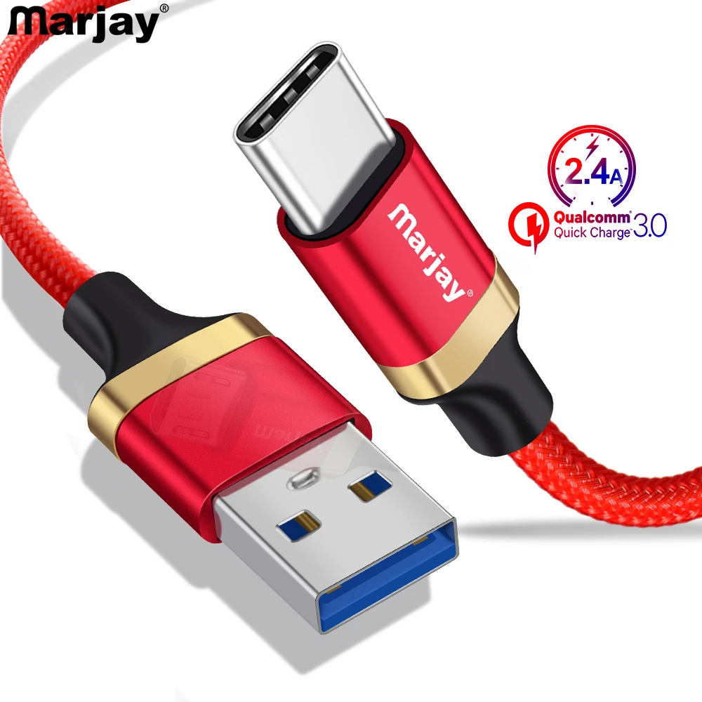 Кабель Marjay 2.4A USB Type C нейлоновый кабель для быстрой зарядки Samsung S8 S9 S10 Note 9 Xiaomi mi6 mi8