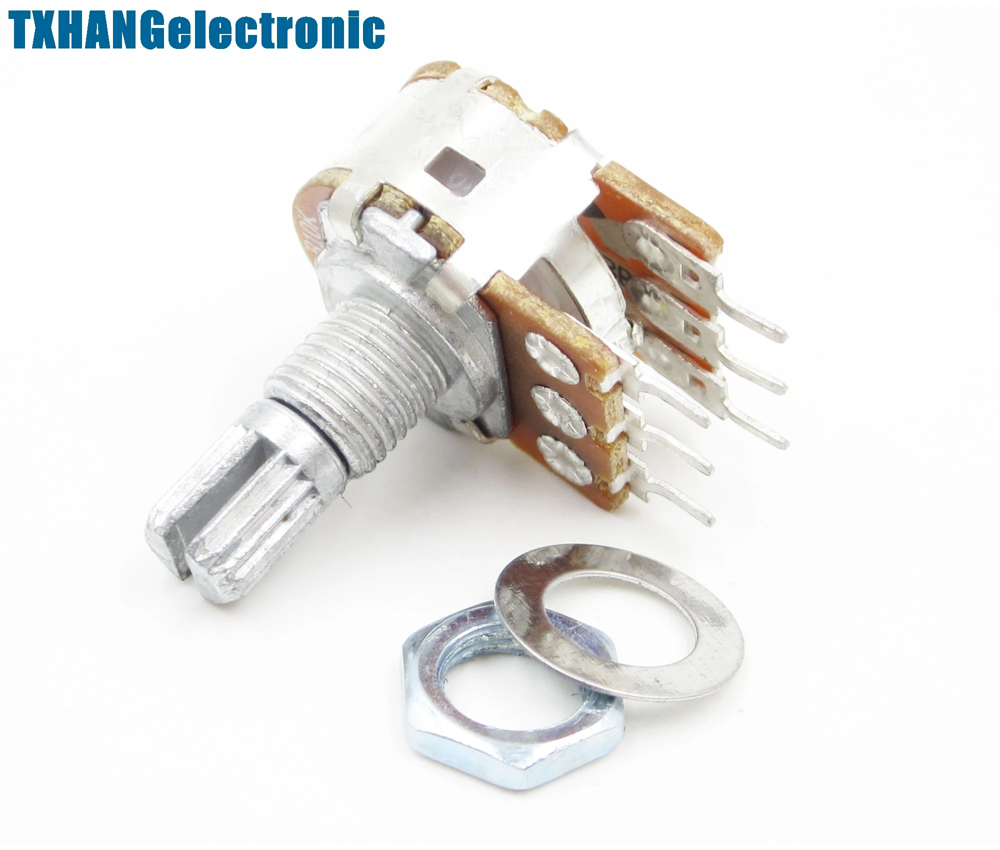 3PCS B10K Dual Stereo Potentiometer Pots Shaft S 15mm 6Pinin