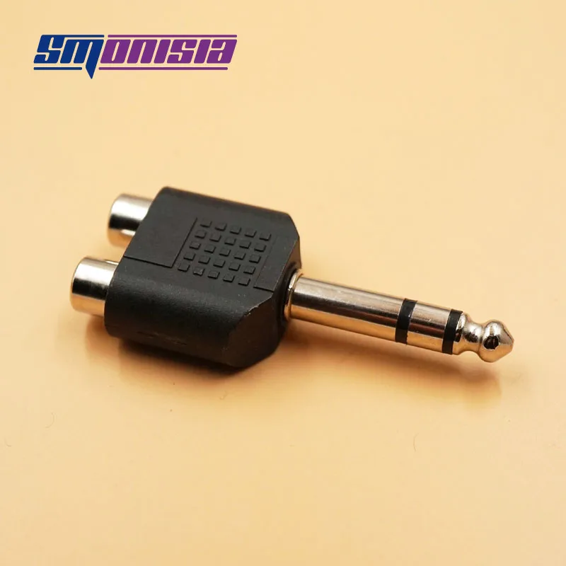 Smonisia 100pcs Audio Aux 6 35Mm 1 4 To 2 Rca Male To Female Stereo Mono Headphone Plug Jack Splitter Adapter