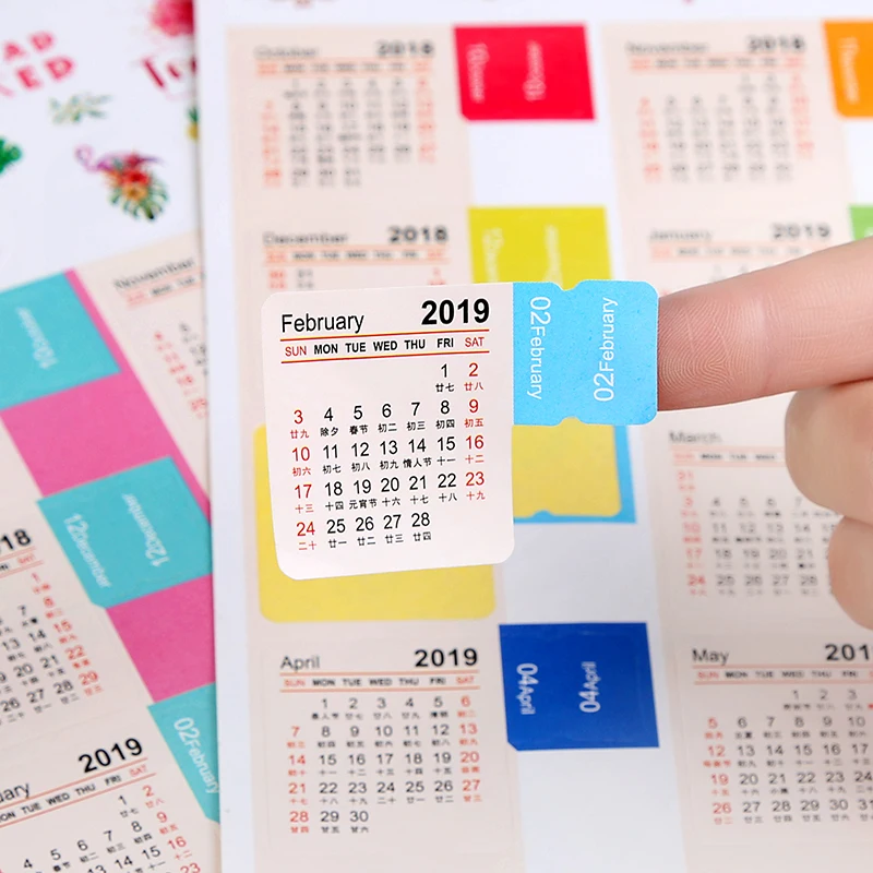 2019 Year Calendar Stickers Notebook Calendar Bookmark Planner Accessories Decorative Stickers Label Calendar Stationery 2pcs