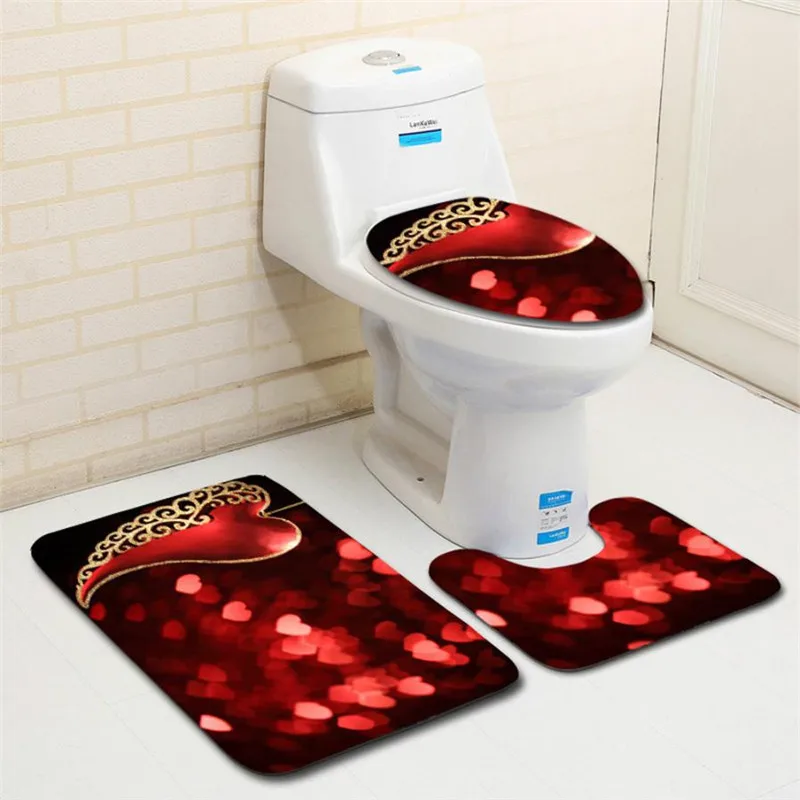 

3PCS Valentine's Day Pattern Non Slip Toilet Seat Cover Rug Bathroom Set Decor 2018 New Arrival hot Selling wholesale on sale