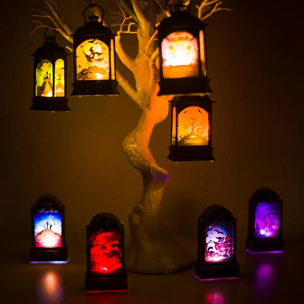 

2019 Halloween Vintage Pumpkin Castle LED Painted Light Hanging Wind Light Portable Hanging Lantern Party Supplies