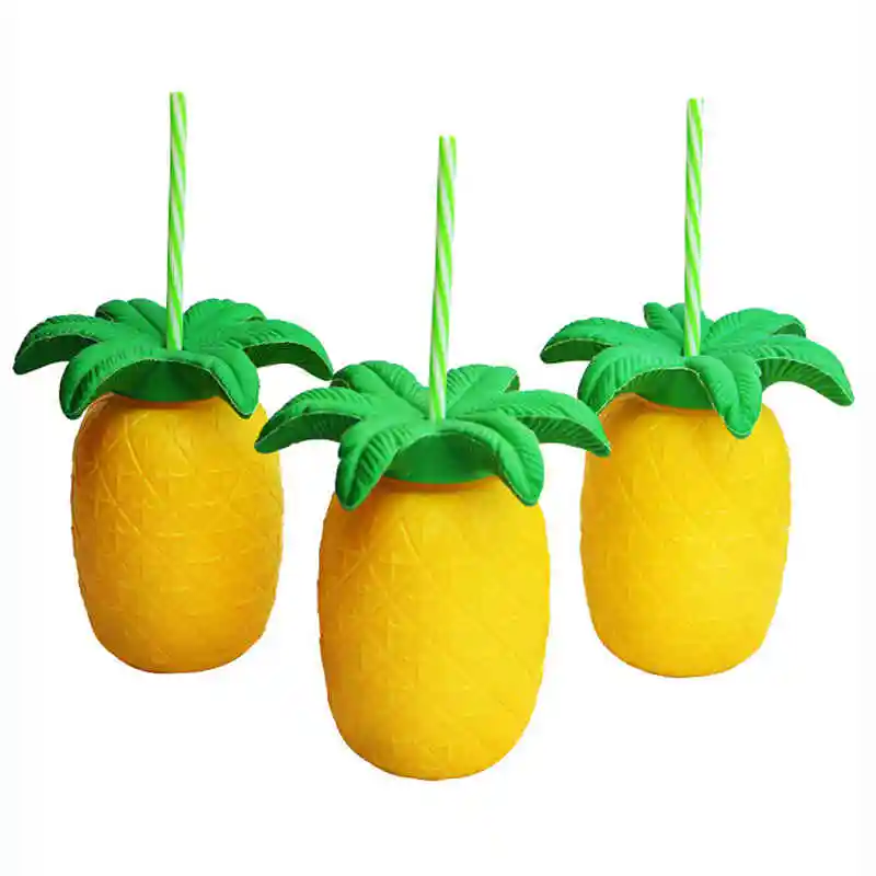 

Hawaiian Plastic Pineapple Drinking Cup with Straws Tropical Luau Party Coconut Cups Summer Beach Party Decorations Novelty Toys