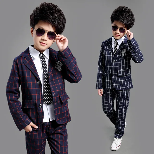 New Arrival Big Boys Plaid Suit Wedding Suits For Boy Coatpant Two