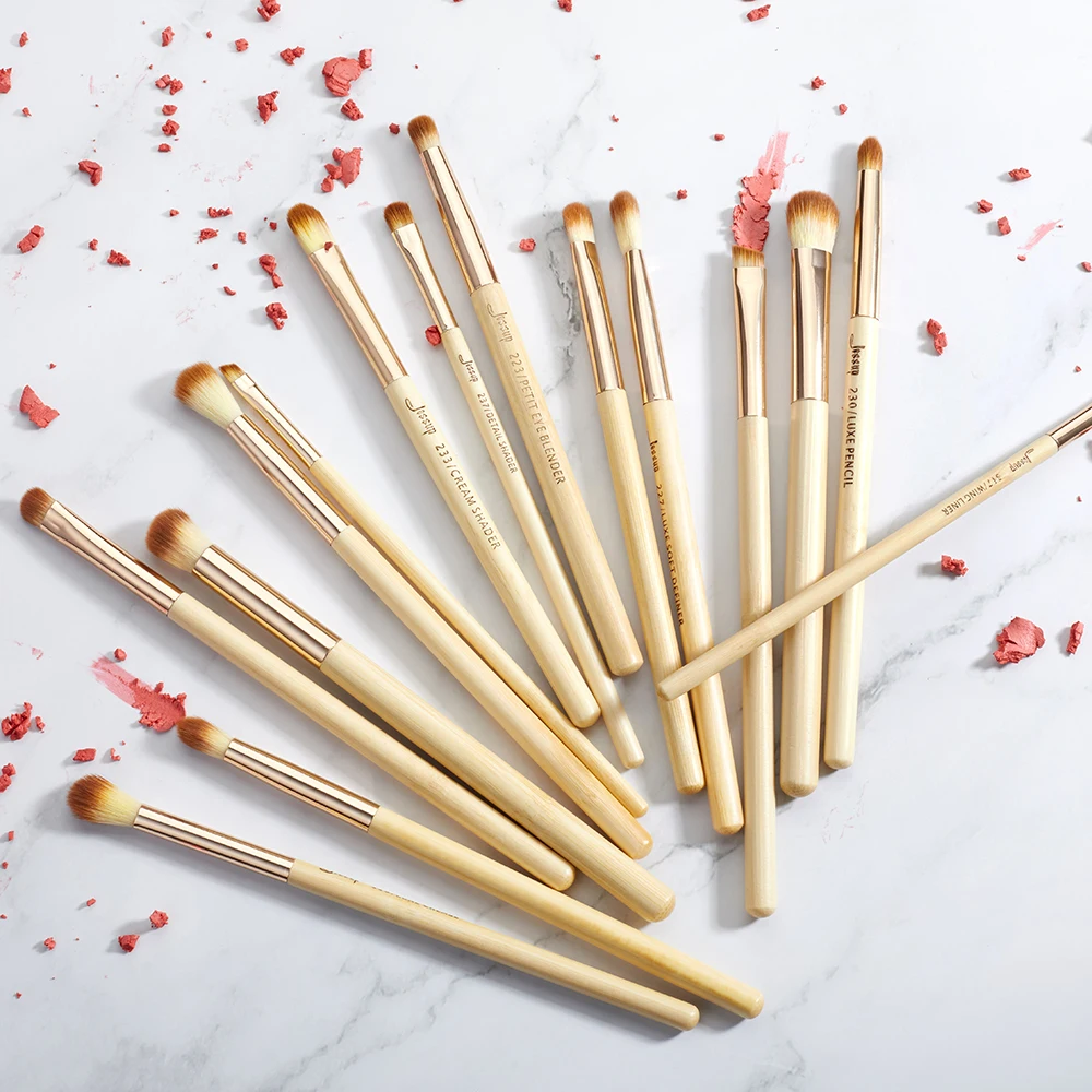 Skup Jessup marka 15 sztuk Beauty Bamboo profesjonalny zestaw pędzli do makijażu narzędzia pędzle do makijażu zestaw oczu zakreślacz cieniujący Crease Definer Buffer