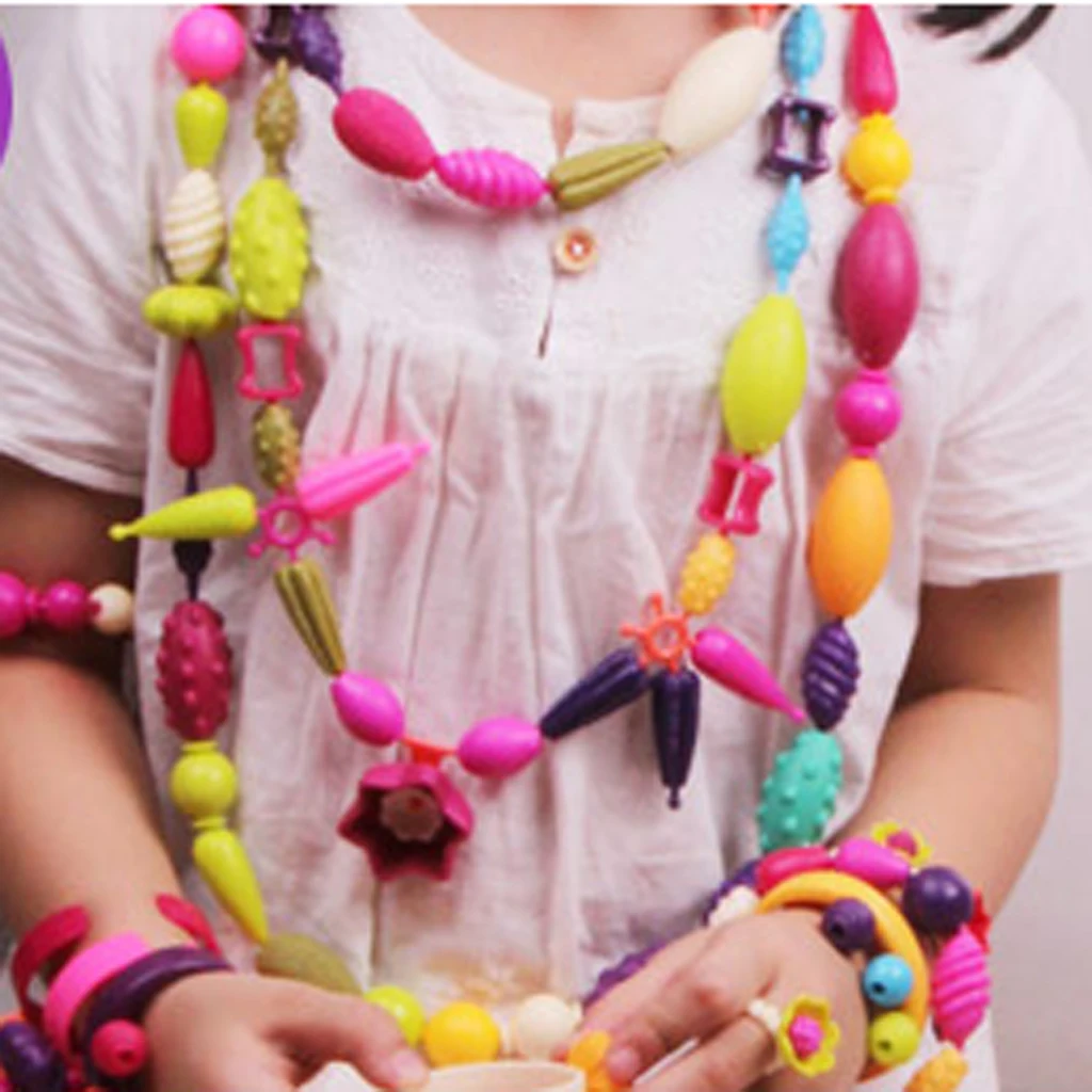 

DIY Kid Pop Beads Necklace Bracelet Toy Snap Together Jewelry Kit Jar of 600