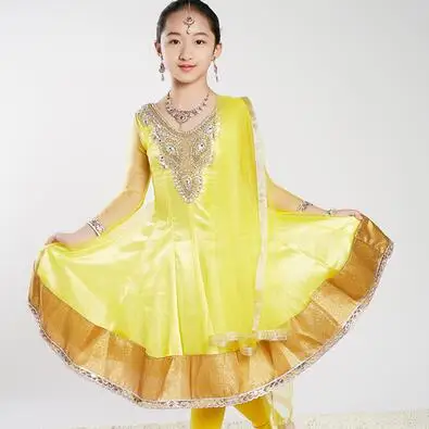 Sarees India Traditional Children Costume Ethnic Style Girl Performance Dance Suits dress+pants+scarf - Цвет: B