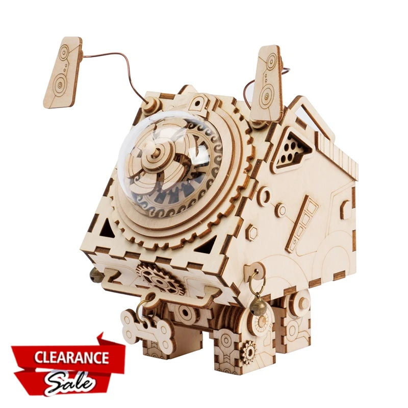 

Europe Buyer Super Deal Robotime DIY 3D Robot Dog Puzzle Game Assembled Wooden Music Box Toy Gift for Children Teens AM480