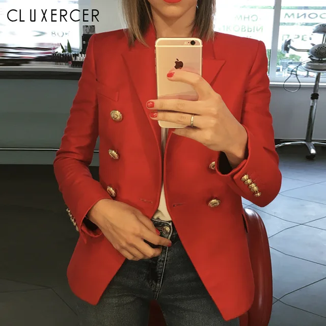 HIGH QUALITY Blazer feminino 2017 Designer Jacket Blazer Women's Long Sleeve Double Breasted Gold Buttons Blazer