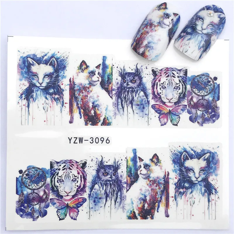 

Nail Sticker Water Decals Tiger Cat Wolf Nail Slider Art design Decoration Manicure Foil Adhesive Wraps Tools Polish Pegatinas