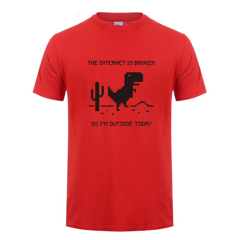 Интернет разбитая веб-страница компьютерная футболка с динозавром Забавный подарок на день рождения для мужчин парню, электрику, программисту, гику, футболки - Цвет: Красный