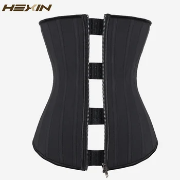 

HEXIN 25 Steel Boned Waist Trainer Clip and Zip Combo Rubber Latex Waist Cincher Zipper and Hooks Underbust Corsets Body Shaper