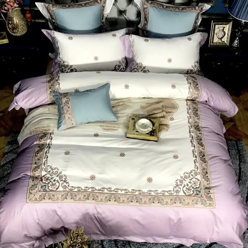 Королевский роскошный комплект постельного белья, белое кружево, Египетский хлопок, вышивка, Свадебный комплект постельного белья, хлопковое постельное белье, пододеяльник, набор пододеяльников