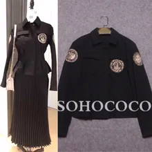 Высокое качество уличный стиль осенний Топ для женщин с v-образным вырезом красивая куртка модное черное пальто с длинными рукавами и вышивкой