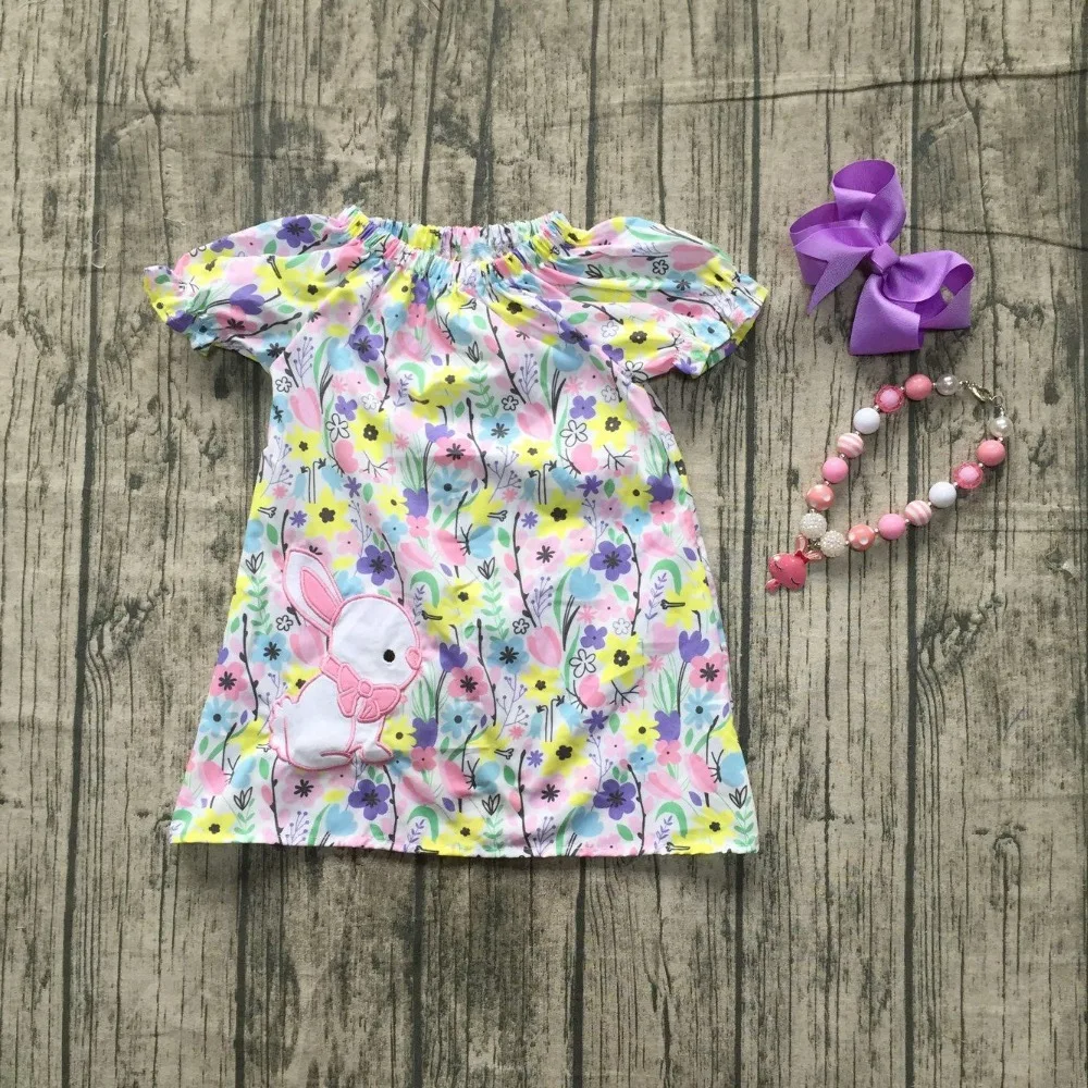 

new arrivals Easter day design bunny floral flower girls woven dress knee length girls party dress with matching accessories