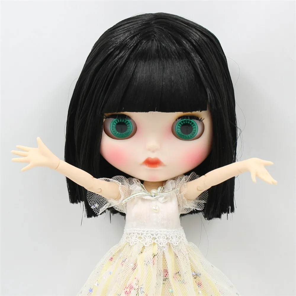 Ледяная фабрика blyth кукла 1/6 bjd белая кожа сустава тела короткие черные волосы, новое матовое лицо резные губы с бровями, кукла с ушами