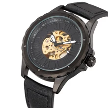 SHENHUA New Male Watch Skeleton Steampunk Mechanical Wristwatches for Men Leather Strap Relogio Masculino Automatic Clock