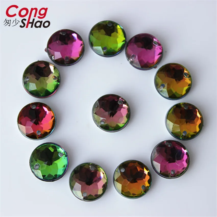 Cong Shao 300pcs 10mm AB Colorful Flatback Round Stones And Crystals Acrylic Rhinestone Trim Sewing 2 Hole Costume Button CS4 | Дом и сад