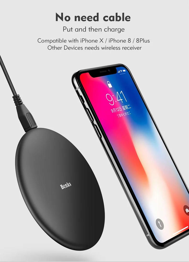 Benks Qi Wireless Charger For iPhone X iPhone 8 8 plus Fast Charge Charging Pad For Samsung S8 S7 S6 Note 8 Wirless Charger (6)