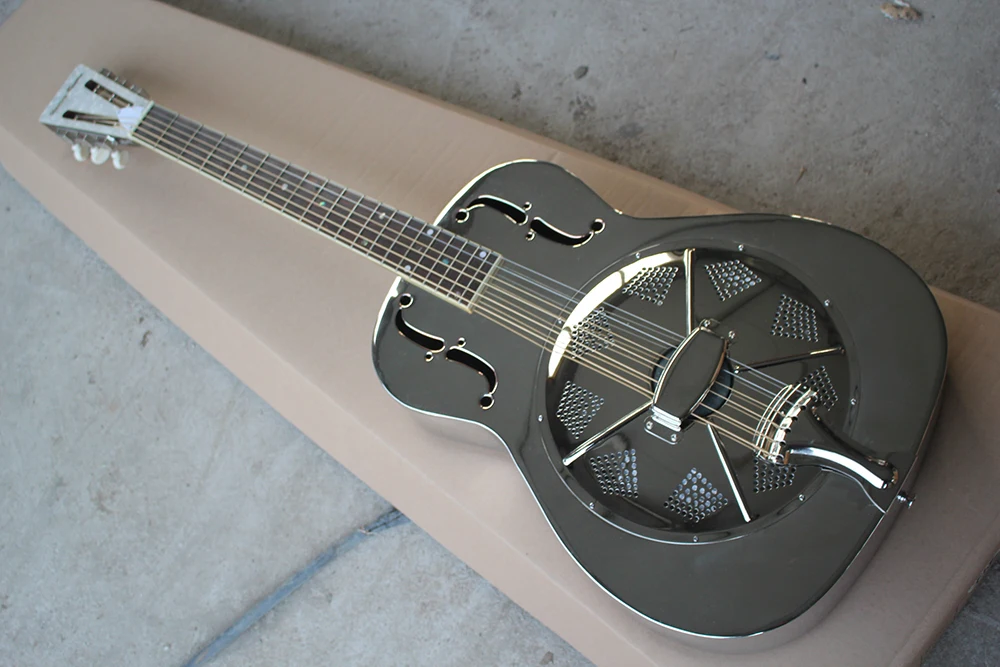 

Factory Custom 19 frets esonator Tri-cone semi-hollow electric guitar with stainless steel body,chrome Hardware,Offer Customized