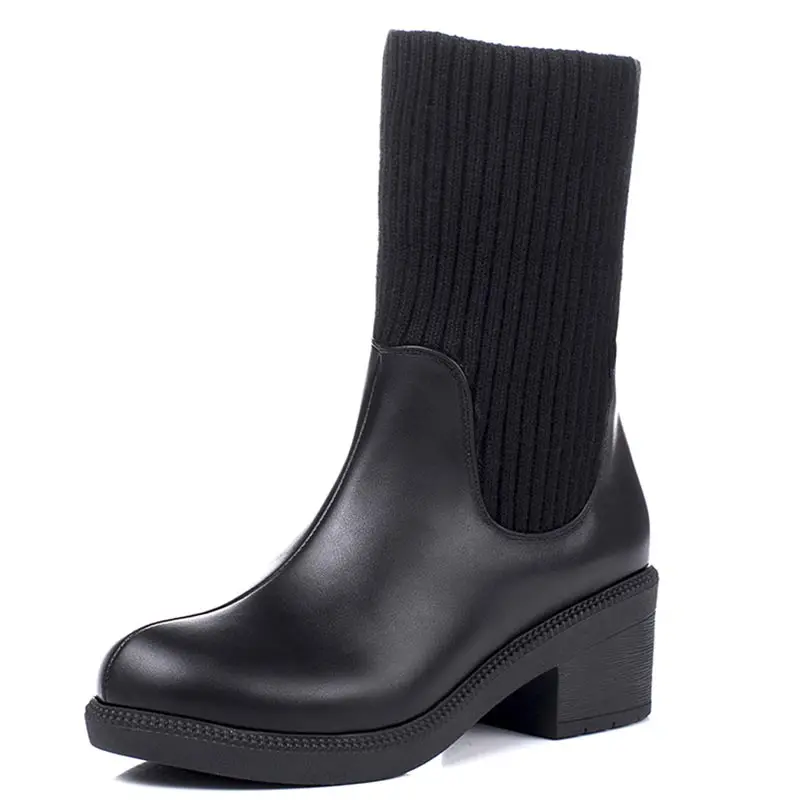 

Fold elastic wool yarn multi-way simple slip-on half boots Korean street fashion boyish round toe waterproof women shoes dxj726