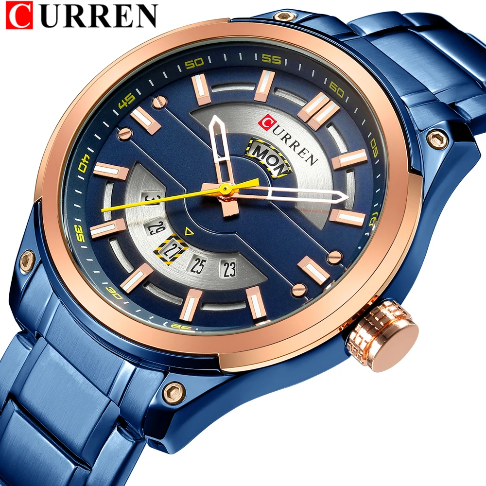 

CURREN Mens Watches Stainless Steel Quartz Wristwatch With Calendar Casual Business Male Clock 30M Waterproof Relogio Masculino