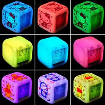 

LED Alarm Colock 7 Colors Changing Digital Desk Gadget Digital Alarm Thermometer Night Glowing Cube led Clock Home