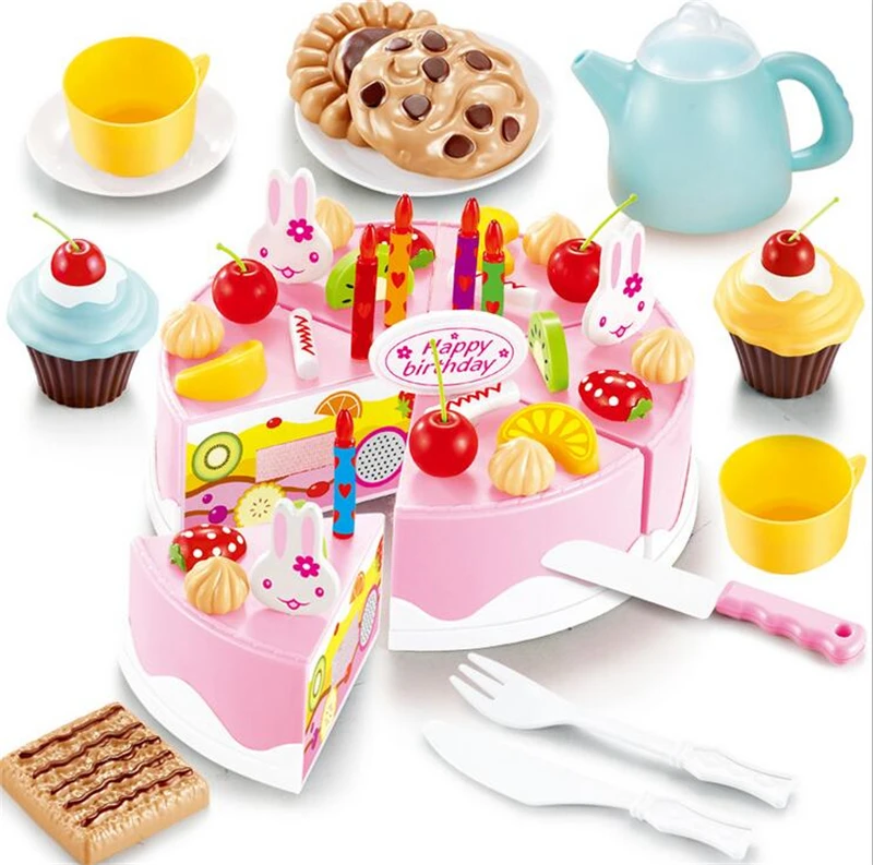 

54pcs DIY Cutting Birthday Cake Kitchen Food Toy Children Kids Baby Classic Toy Pretend Play house Cookware Set