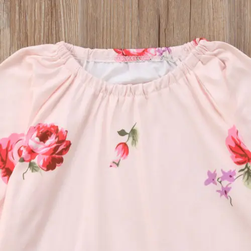 Newborn Infant Kids Baby Girl Tops Blouse Floral Autumn Long Sleeve Pink Round Neck Top