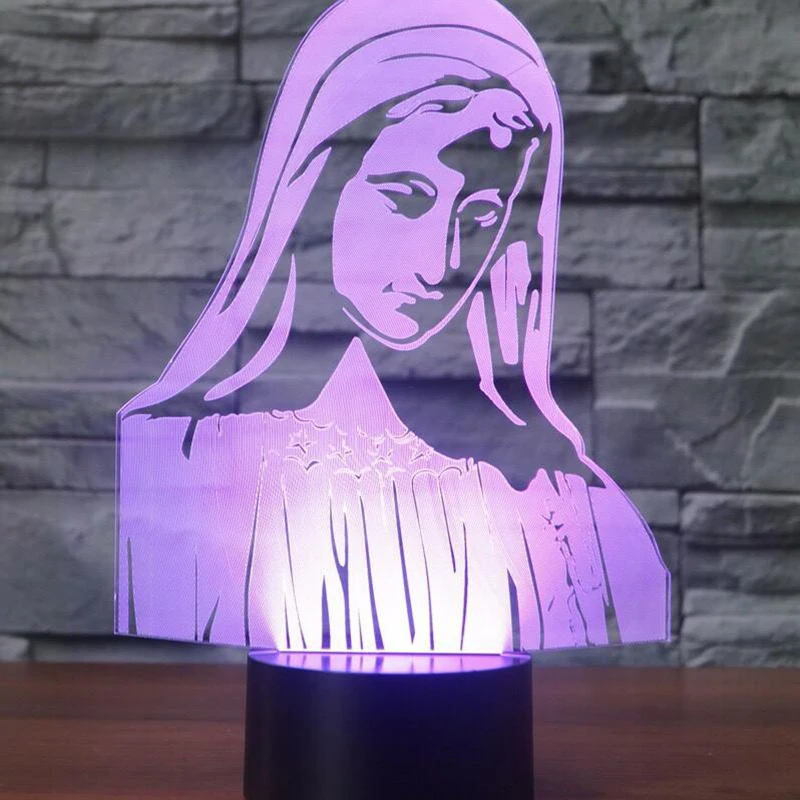 Новинка Девы Марии светодиодный ночник 7 цветов Изменение 3D настольная лампа для детей Подарки Спальня прикроватной тумбочке сна