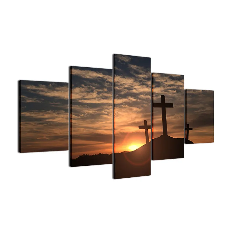 PENGDA-Modern-Painting-Picture-Home-Decoration-Canvas-Wall-Art-Decor-5-Panel-Mountain-Cross-Sunset-Landscape (3)