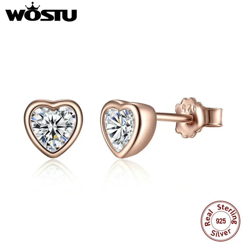 

Real 100% Real 925 Sterling Silver & Gold Color One Love Heart Stud Earrings For Women Female Authentic Original Jewelry Gift