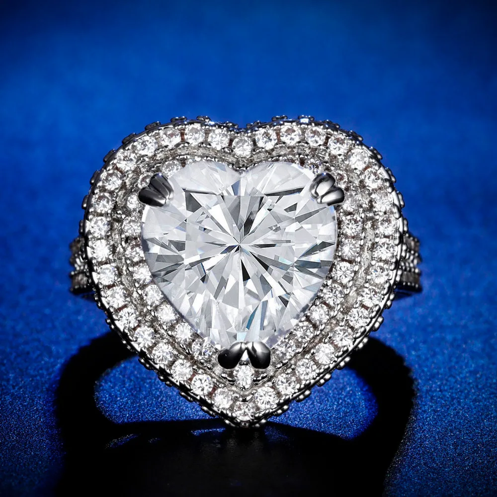 

Original Design Gorgeous cz unique style top quality heart cut big Ring Cubic Zirconia Hot Ins sterling silver 925