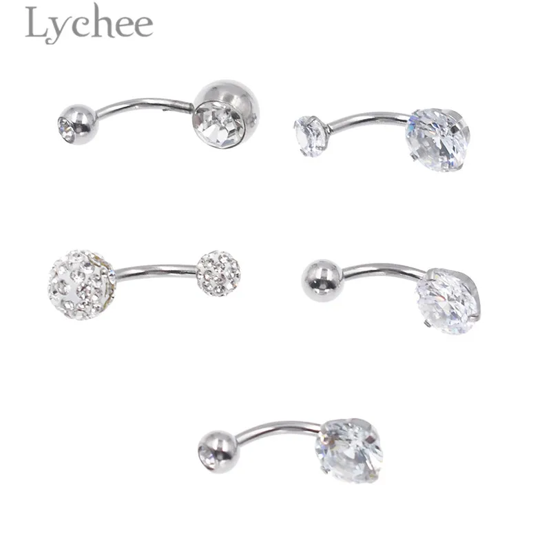 Lychee Trendy Stainless Steel Crystal Navel Rings Piercing Fashion