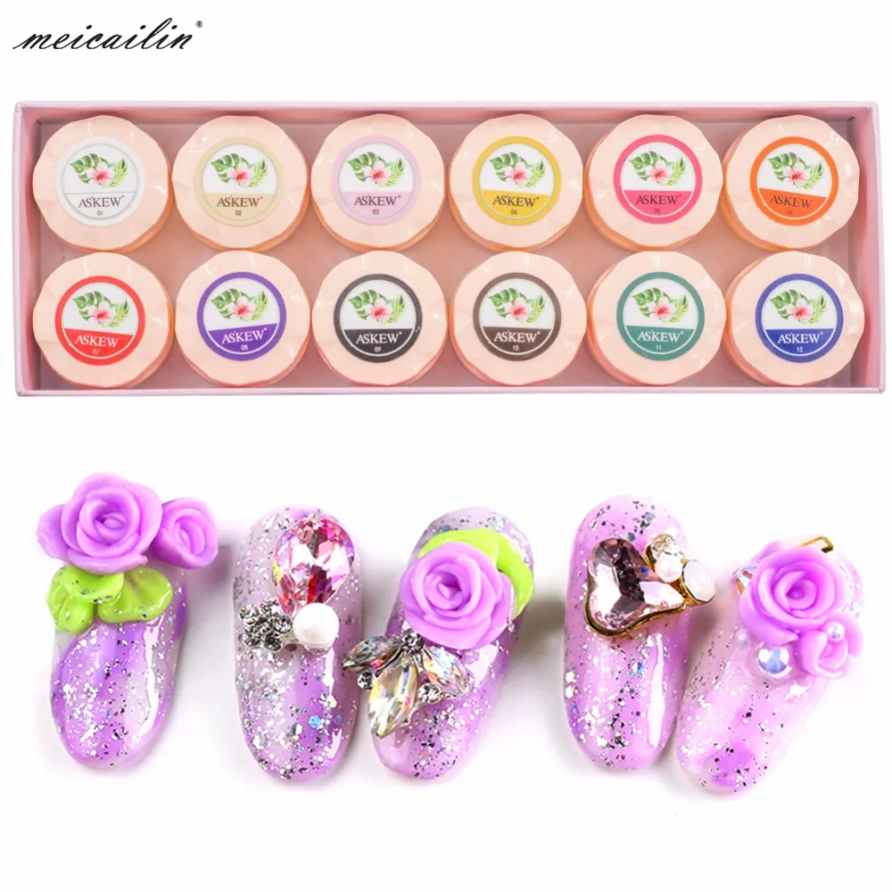 New 12 PCS/set Fashion 3D Carved Patterns Gel Soak Off UV Gel Nail Art