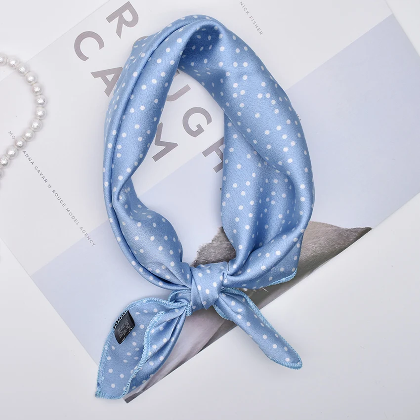 Квадратный шарф мода принт Атлас в горошек небольшой Шелковый платок шейный платок на голову для женщин Деловые Вечерние