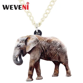 

WEVENI Acrylic Happy Waking Elephant Necklace Pendant Chain Choker African Jungle Animal Jewelry For Women Girls Party Wholesale