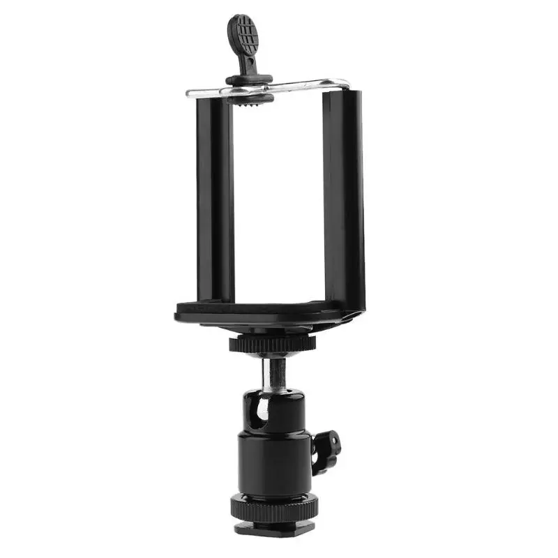 Metal Hot Shoe Pan Tilt Universal Ball Head+Phone Holder Selfie Clip