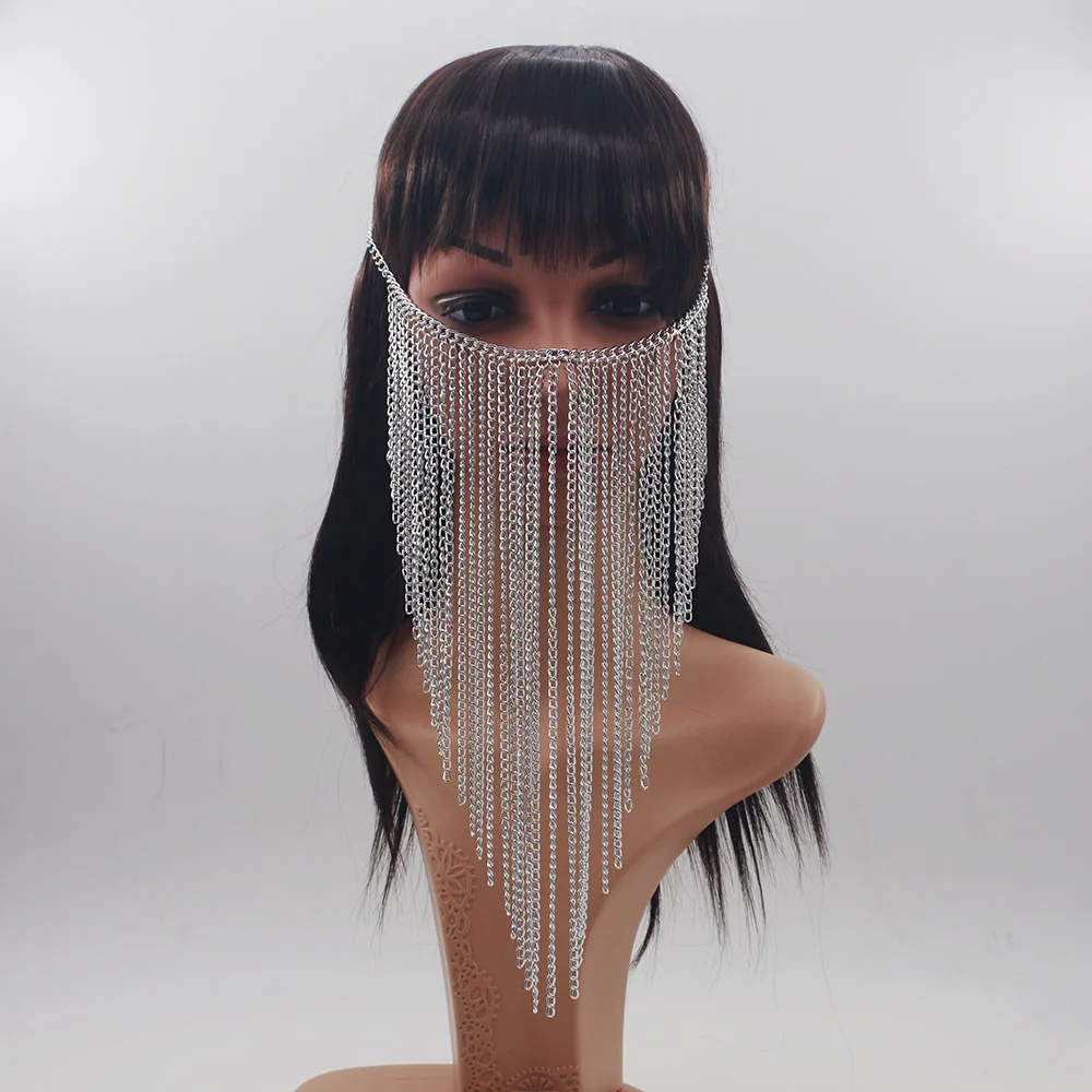 

New Design Women Silver Chains Multi-Layers tassel Head Chains Face Jewelry Harness Chains Head Jewelry Halloween gift