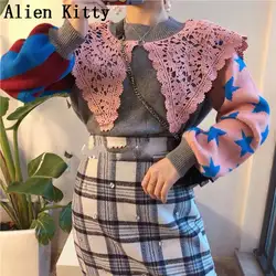 Чужой Kitty 2019 на весну и зиму сладкий Для женщин универсальные простые теплые высокое качество лоскутное забавные вязанные свитера кэжуал