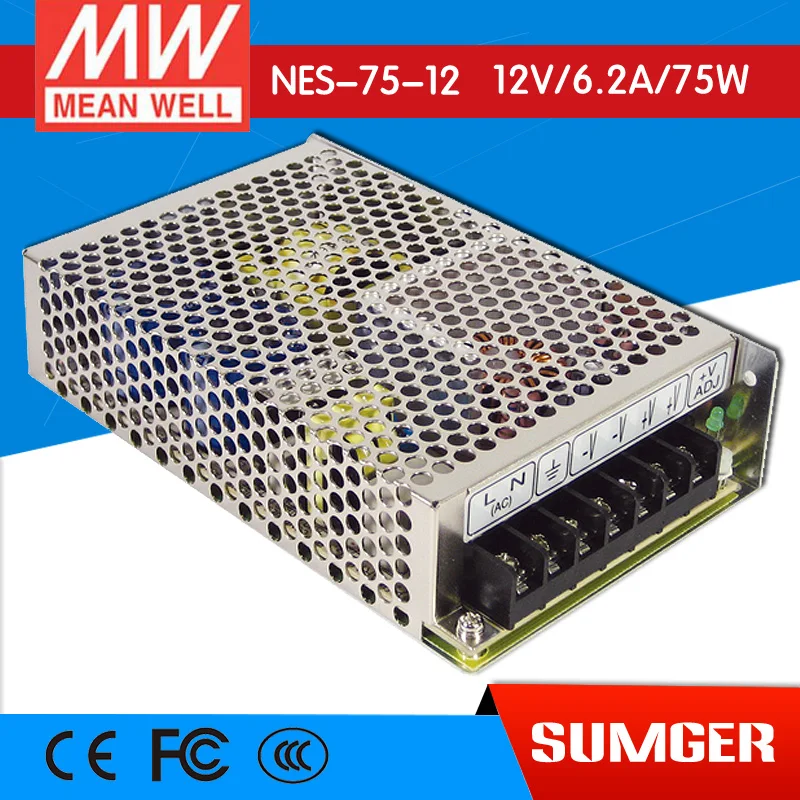 

[Freeshiping 1Pcs] MEAN WELL original NES-75-12 12V 6.2A meanwell NES-75 12V 74.4W Single Output Switching Power Supply